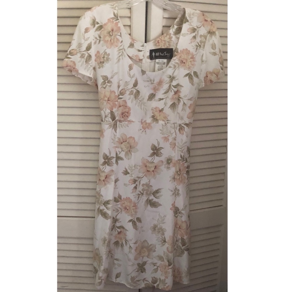 All That Jazz Vintage 90s Off-White Floral Empire Waist Dress 13/14